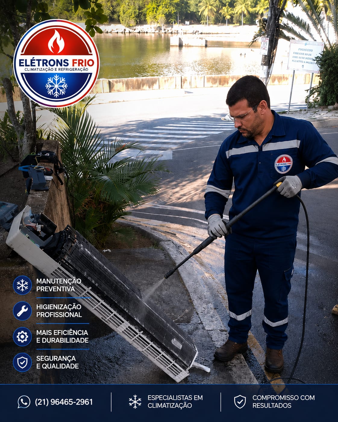 Técnico Elétrons Frio fazendo manutenção de ar-condicionado